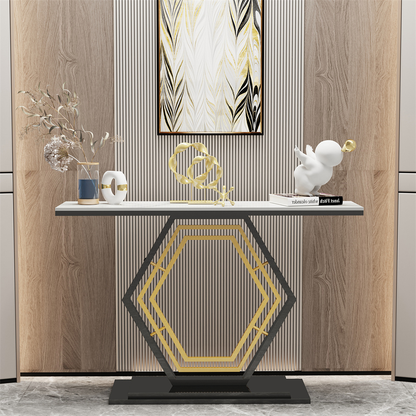 Stylish Console Table with Geometric Design and Durable Sintered Stone Top_2