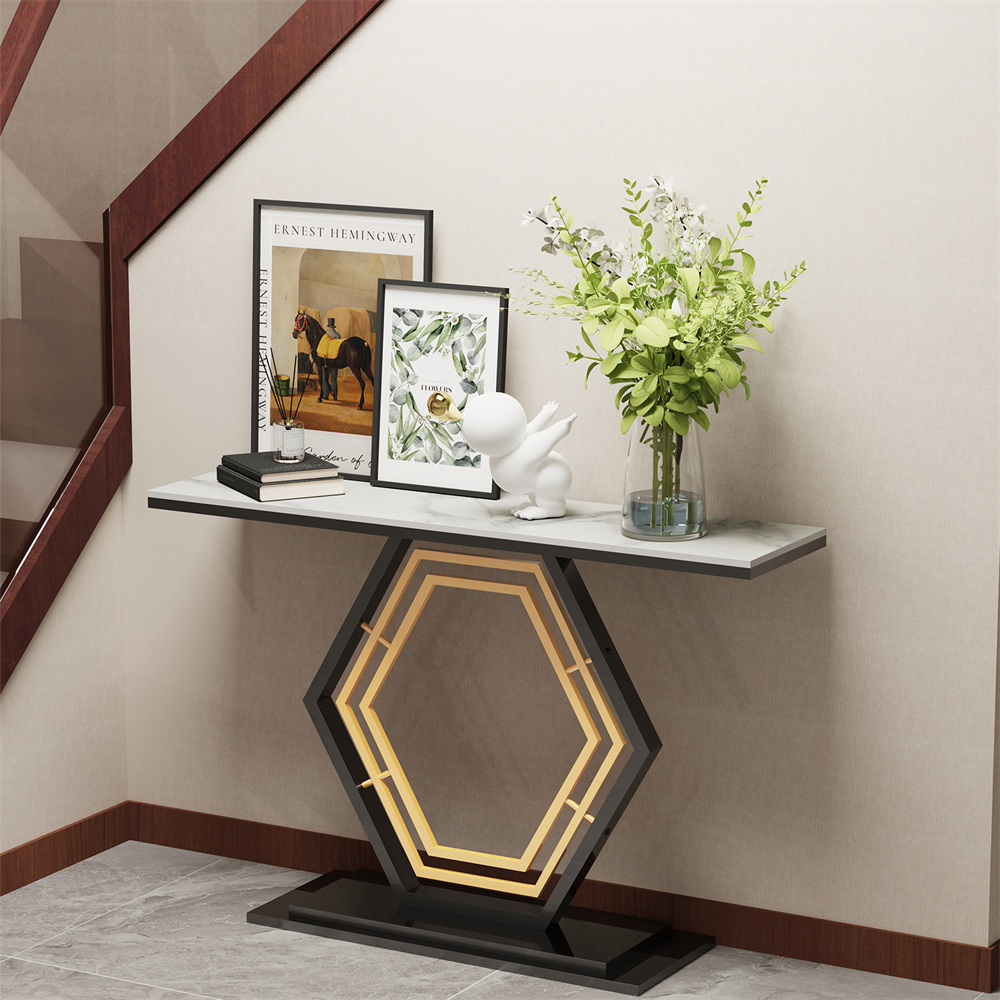 Stylish Console Table with Geometric Design and Durable Sintered Stone Top_1