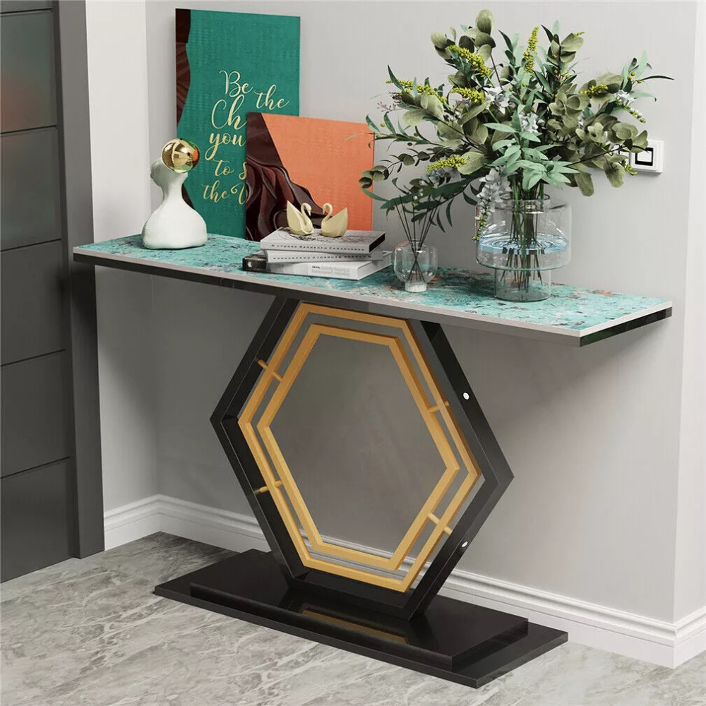 Stylish Console Table with Geometric Design and Durable Sintered Stone Top_0