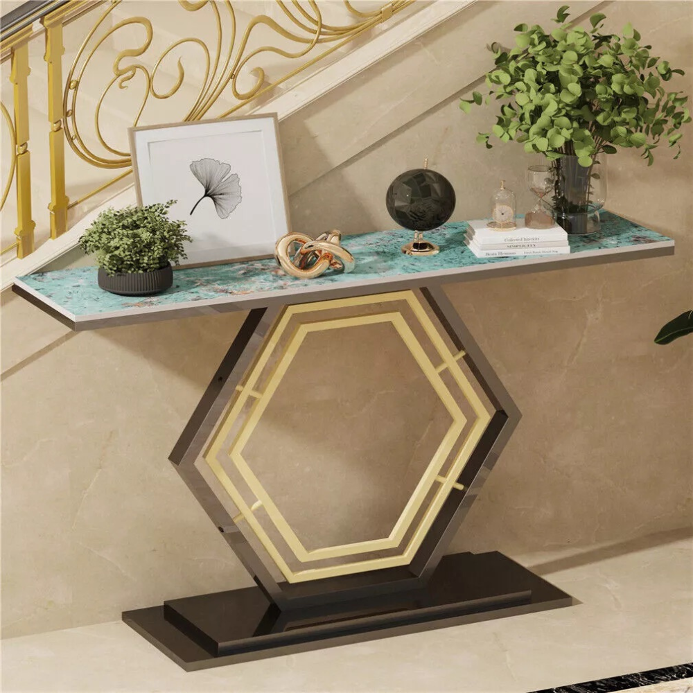 Stylish Console Table with Geometric Design and Durable Sintered Stone Top_4