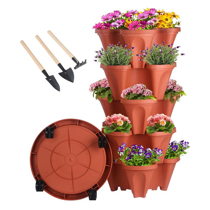 GREENHAVEN 5-Tier Stackable Planter, Indoor and Outdoor Gardening Planter with Removable Wheels and Tools_0