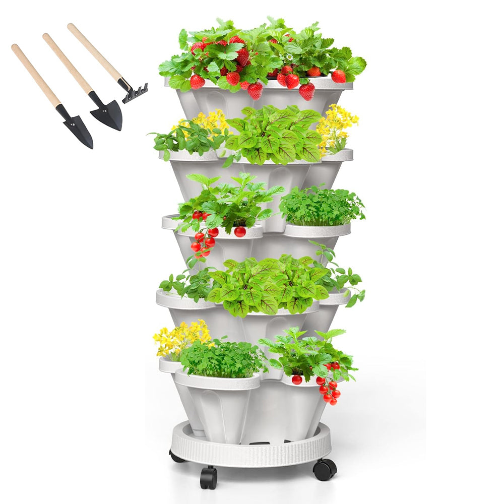 GREENHAVEN 5-Tier Stackable Planter, Indoor and Outdoor Gardening Planter with Removable Wheels and Tools_1