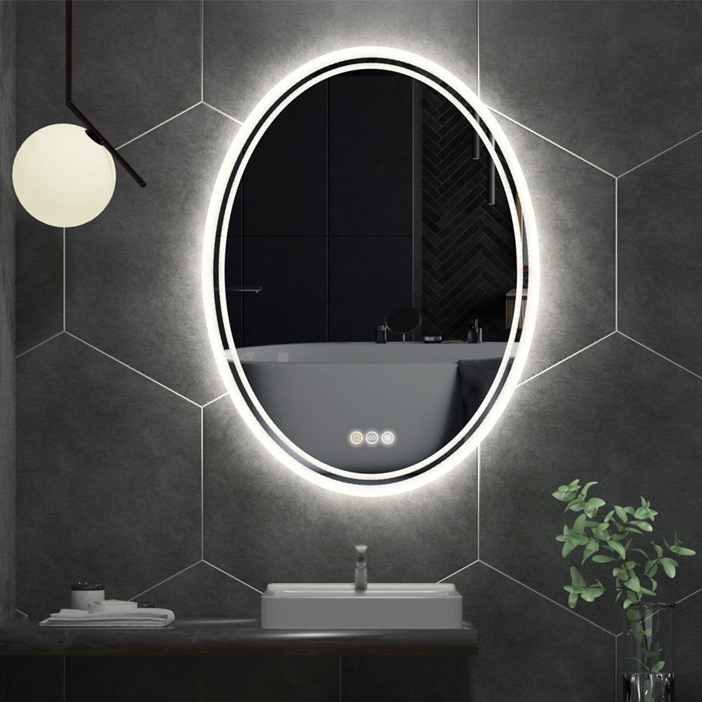 Oval LED Bathroom Mirror with Demister_2