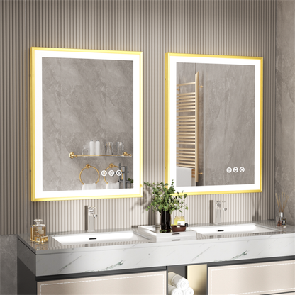 Luxurious LED Bathroom Mirror with Gold Frame_1