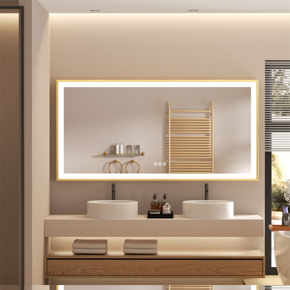 Luxurious LED Bathroom Mirror with Gold Frame_2