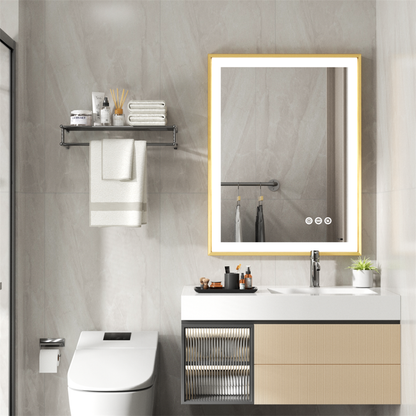 Luxurious LED Bathroom Mirror with Gold Frame_4