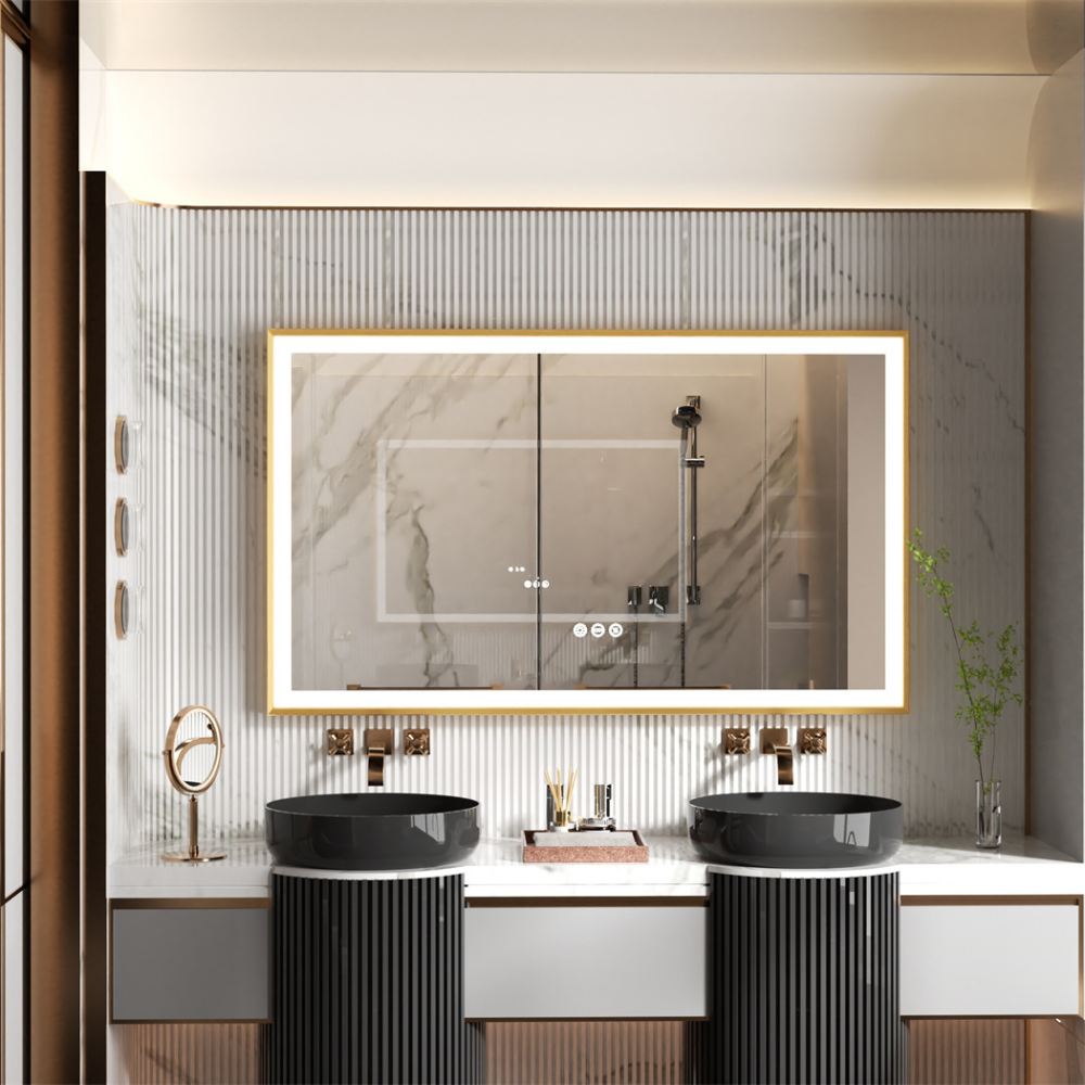 Luxurious LED Bathroom Mirror with Gold Frame_5