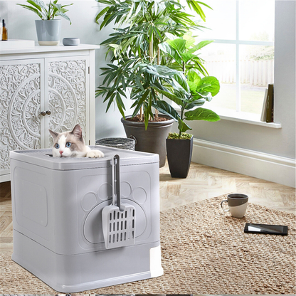 Stylish Cat Litter Box Enclosure with Portable Scoop Drawer_2