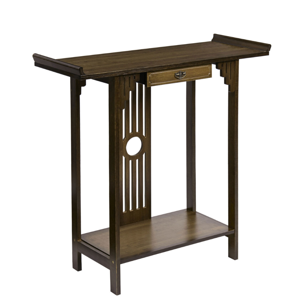 Elegant Wood Entryway Console Table with Drawer and Shelf_9