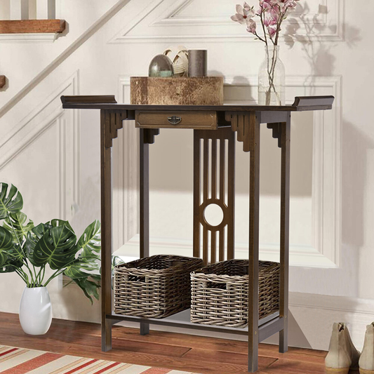 Elegant Wood Entryway Console Table with Drawer and Shelf_0