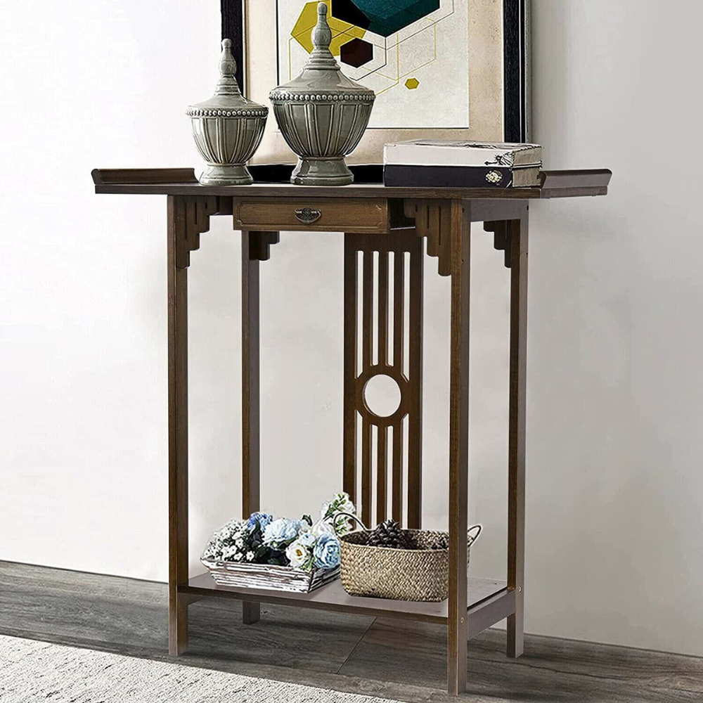 Elegant Wood Entryway Console Table with Drawer and Shelf_6