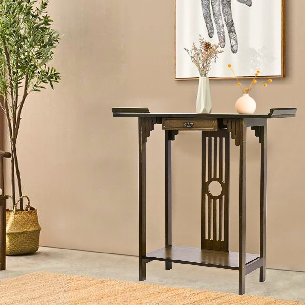 Elegant Wood Entryway Console Table with Drawer and Shelf_7