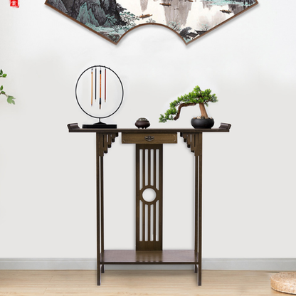 Elegant Wood Entryway Console Table with Drawer and Shelf_8