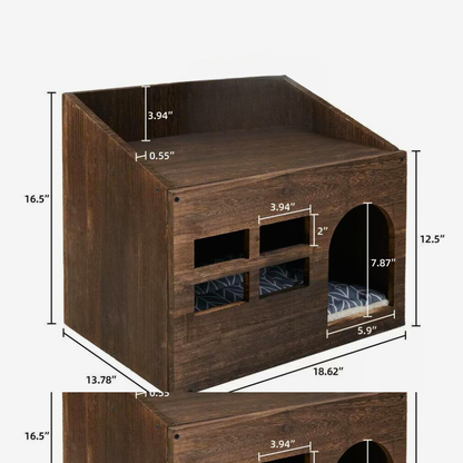 Cozy Wooden Cat Cave Bed with Cushion Pad and Litter Box_8