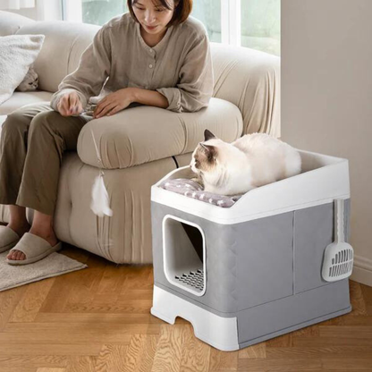 Detachable Top Cat Litter Box with Front Entry and Portable Scoop Drawer_2