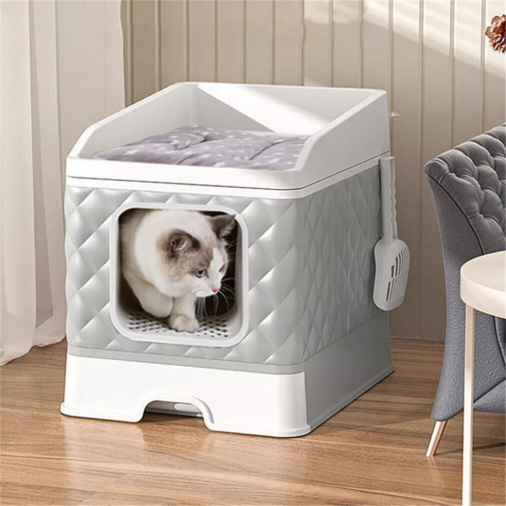 Detachable Top Cat Litter Box with Front Entry and Portable Scoop Drawer_3