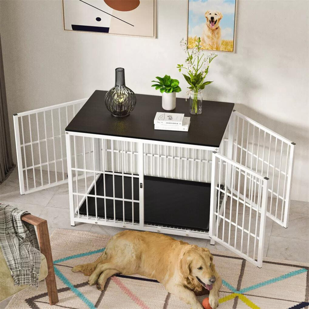 3-Door Dog Furniture Style Dog Crate End Table Pet Kennel with Removable Tray_2