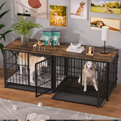 3-Door Dog Furniture Style Dog Crate End Table Pet Kennel with Removable Tray_5