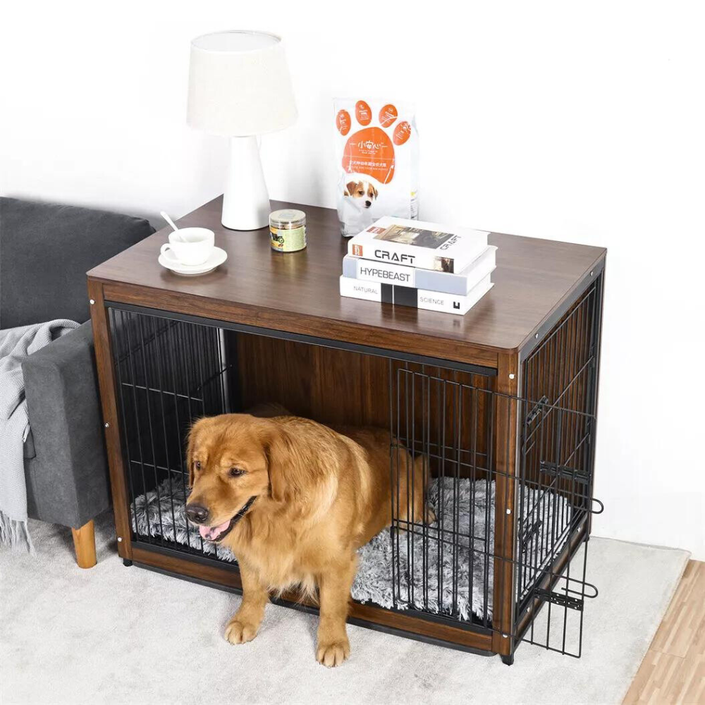 Wooden Pet Kennel Crate with Tabletop – Spacious Indoor Furniture for Medium to Large Dogs_2