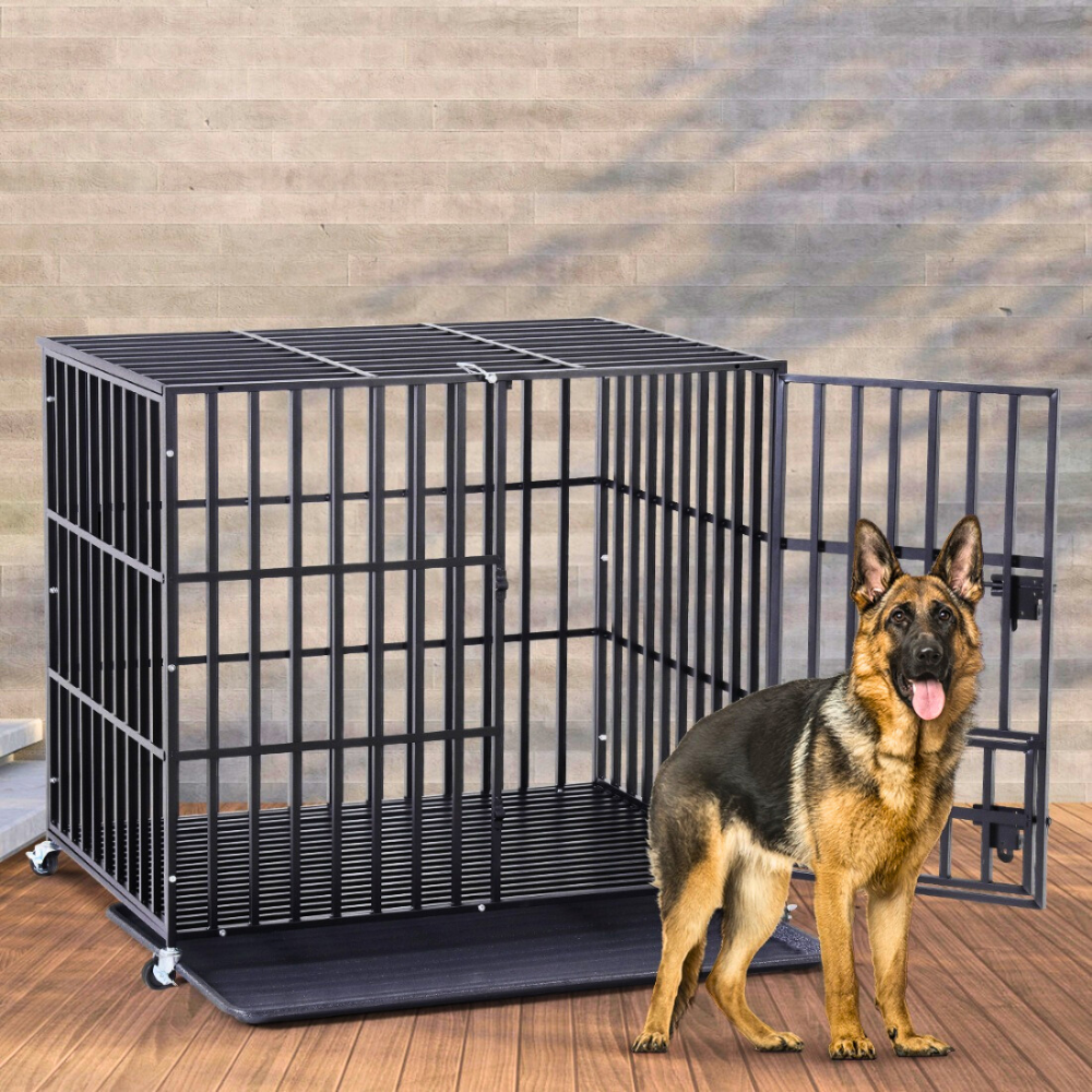 Mobile Heavy Duty Dog Crate with 3 Doors and Bottom Tray_0