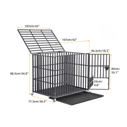 Mobile Heavy Duty Dog Crate with 3 Doors and Bottom Tray_10