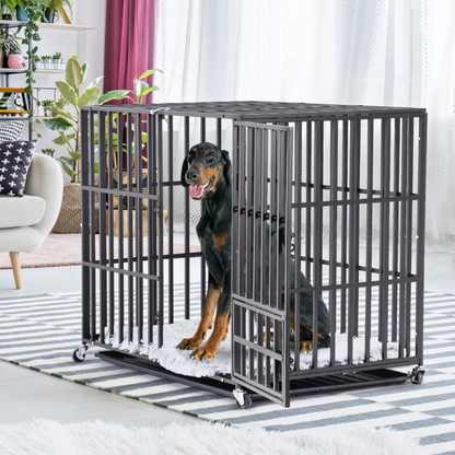 Mobile Heavy Duty Dog Crate with 3 Doors and Bottom Tray_1