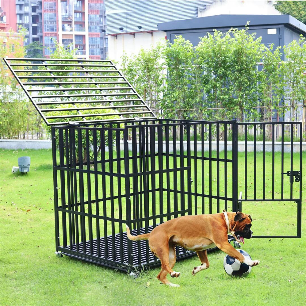 Mobile Heavy Duty Dog Crate with 3 Doors and Bottom Tray_2