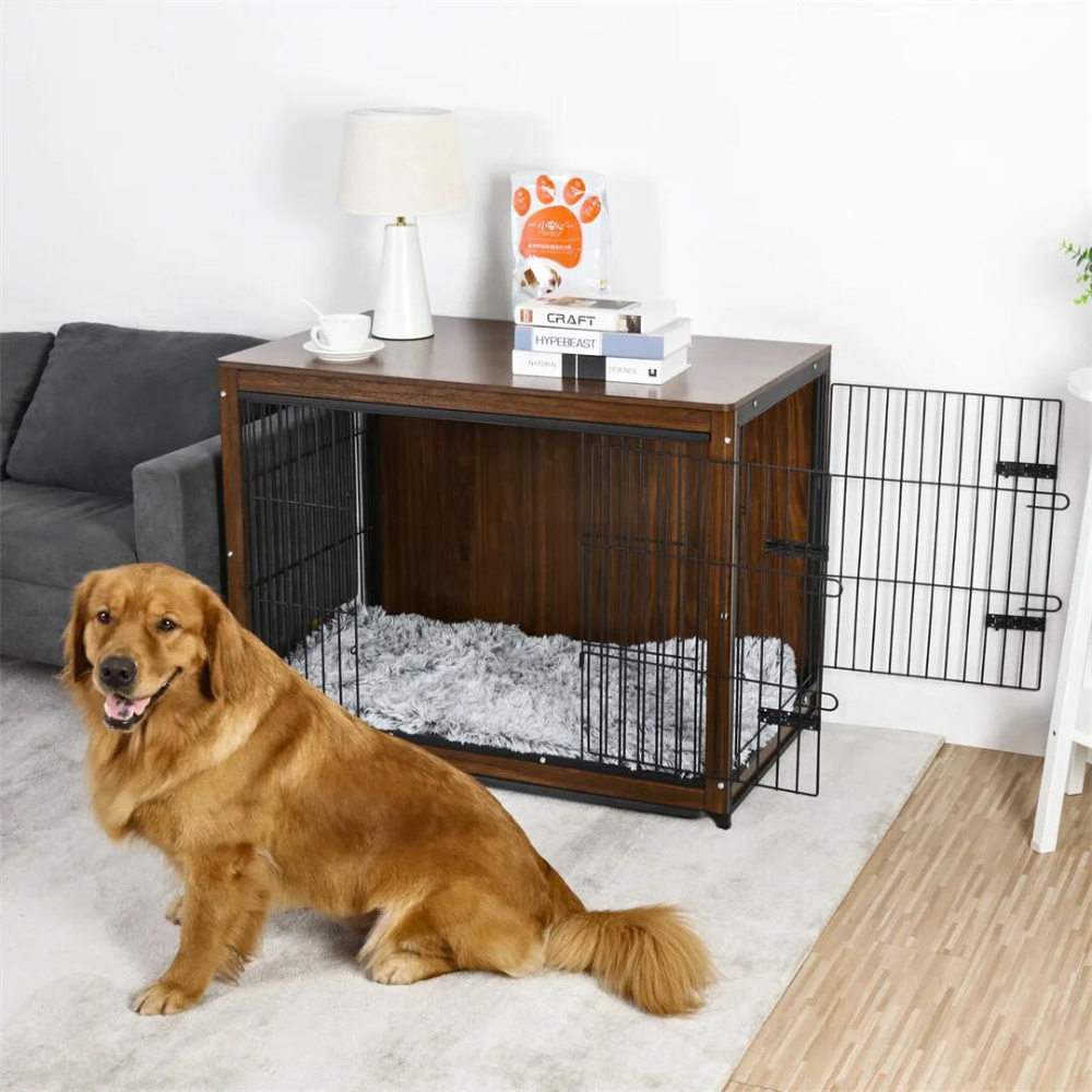 Stylish High-end Wooden Dog Crate End Table Kennel_0