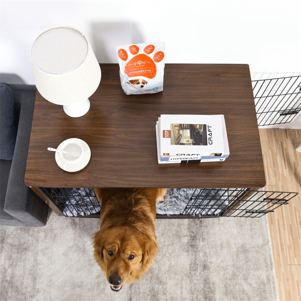 Stylish High-end Wooden Dog Crate End Table Kennel_1