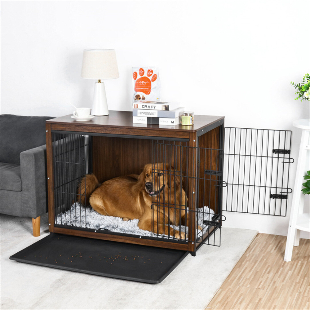 Stylish High-end Wooden Dog Crate End Table Kennel_2