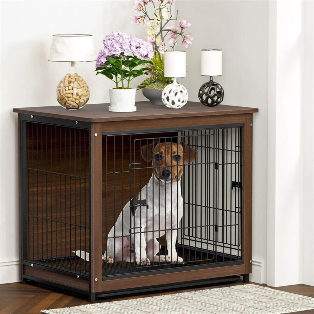 Stylish High-end Wooden Dog Crate End Table Kennel_4