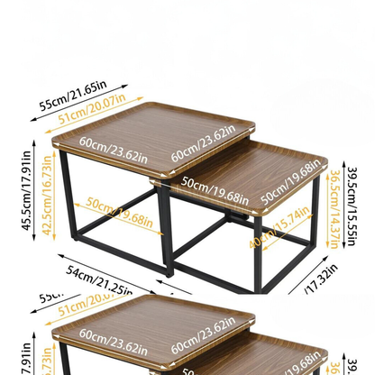 Industrial Coffee Table Set - Wooden Top and Metal Base_11