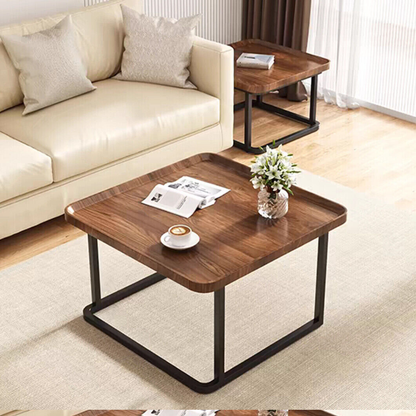 Industrial Coffee Table Set - Wooden Top and Metal Base_3