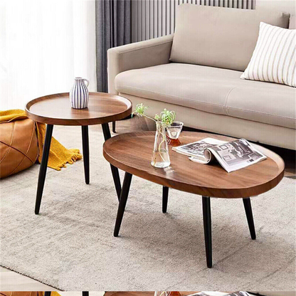 Industrial Coffee Table Set - Wooden Top and Metal Base_6