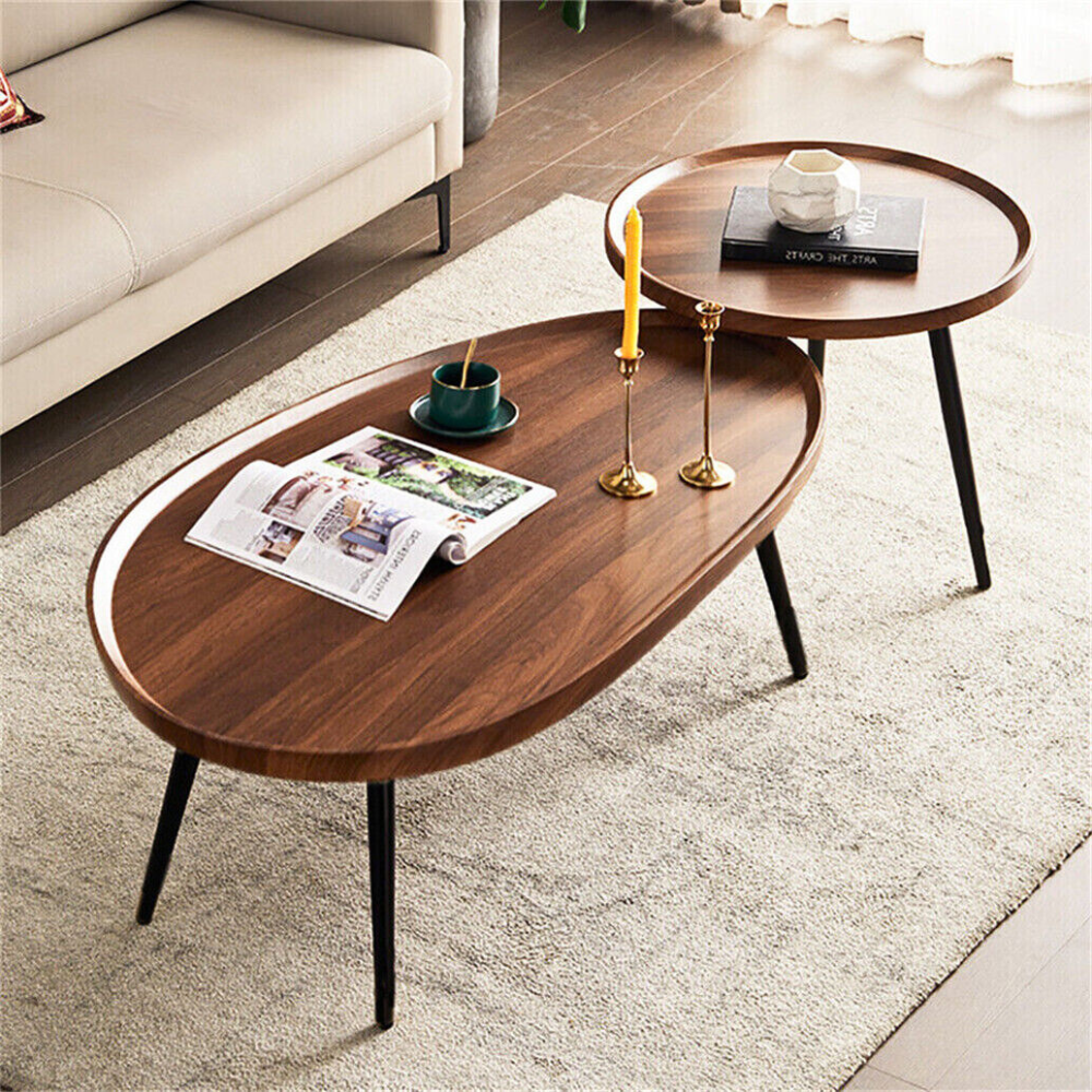 Industrial Coffee Table Set - Wooden Top and Metal Base_7