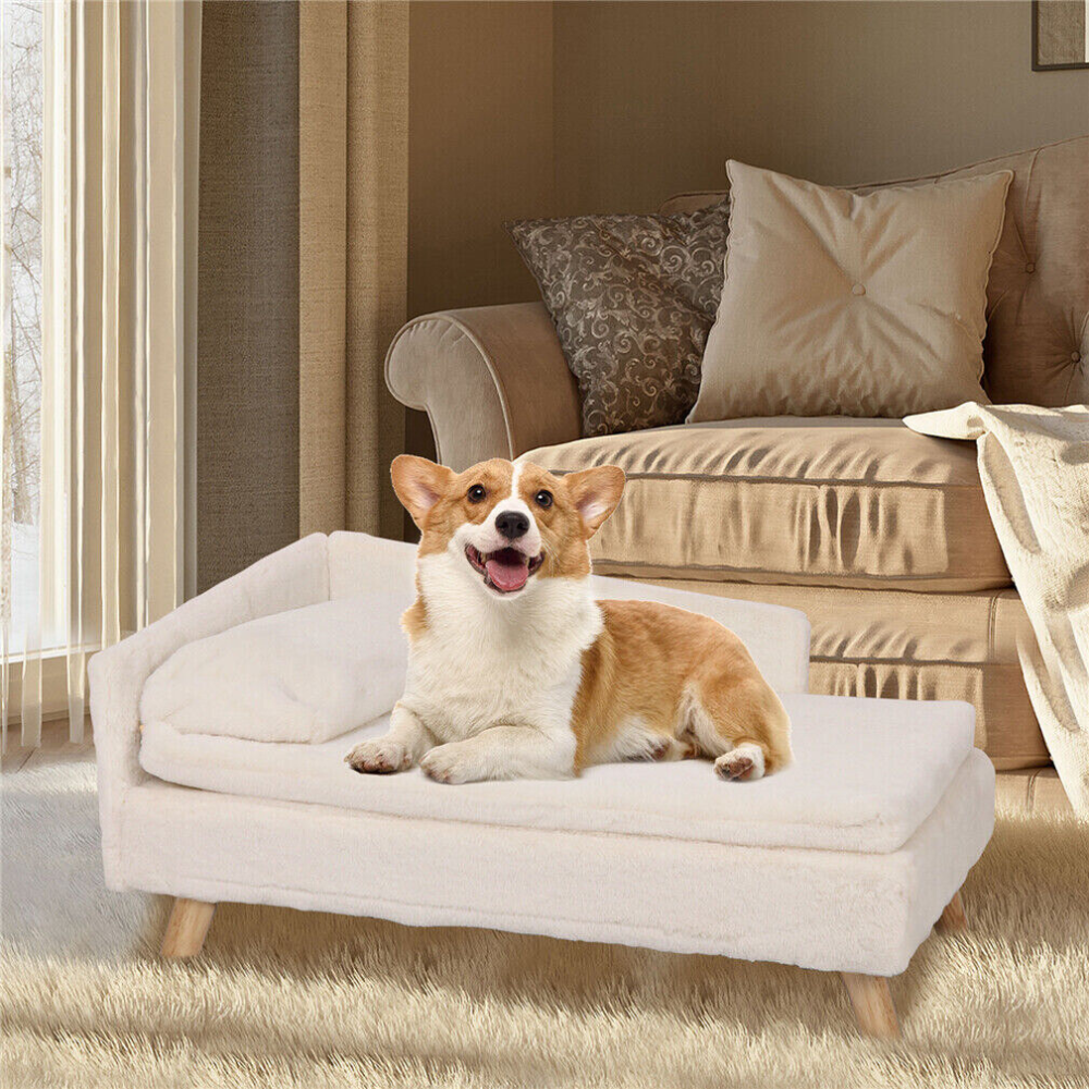 Cozy L Shape Pet Sofa Bed with Cushion and Wooden Legs_0