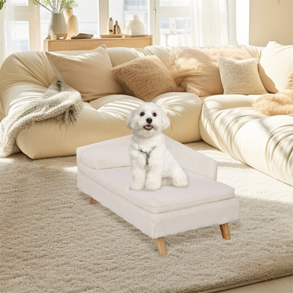 Cozy L Shape Pet Sofa Bed with Cushion and Wooden Legs_2