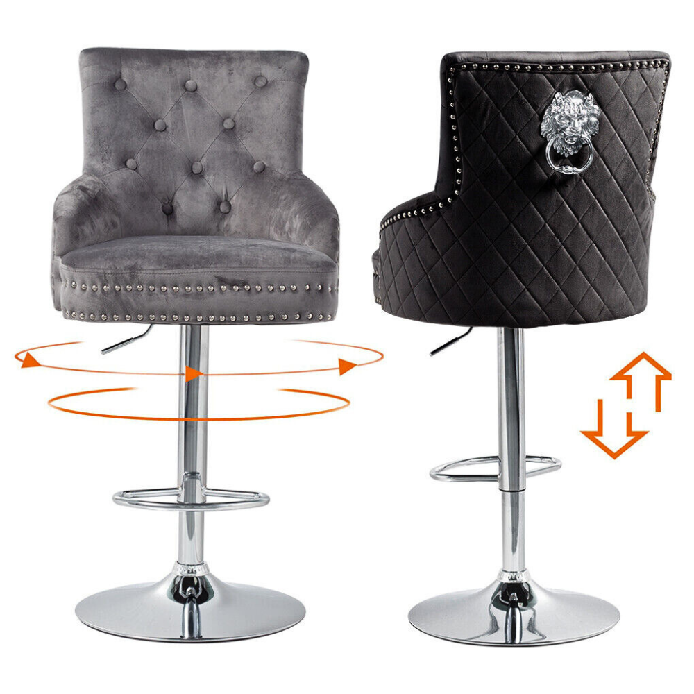 Velvet Swivel Bar Stools with Luxurious Upholstery and Lion Knocker Detail_11