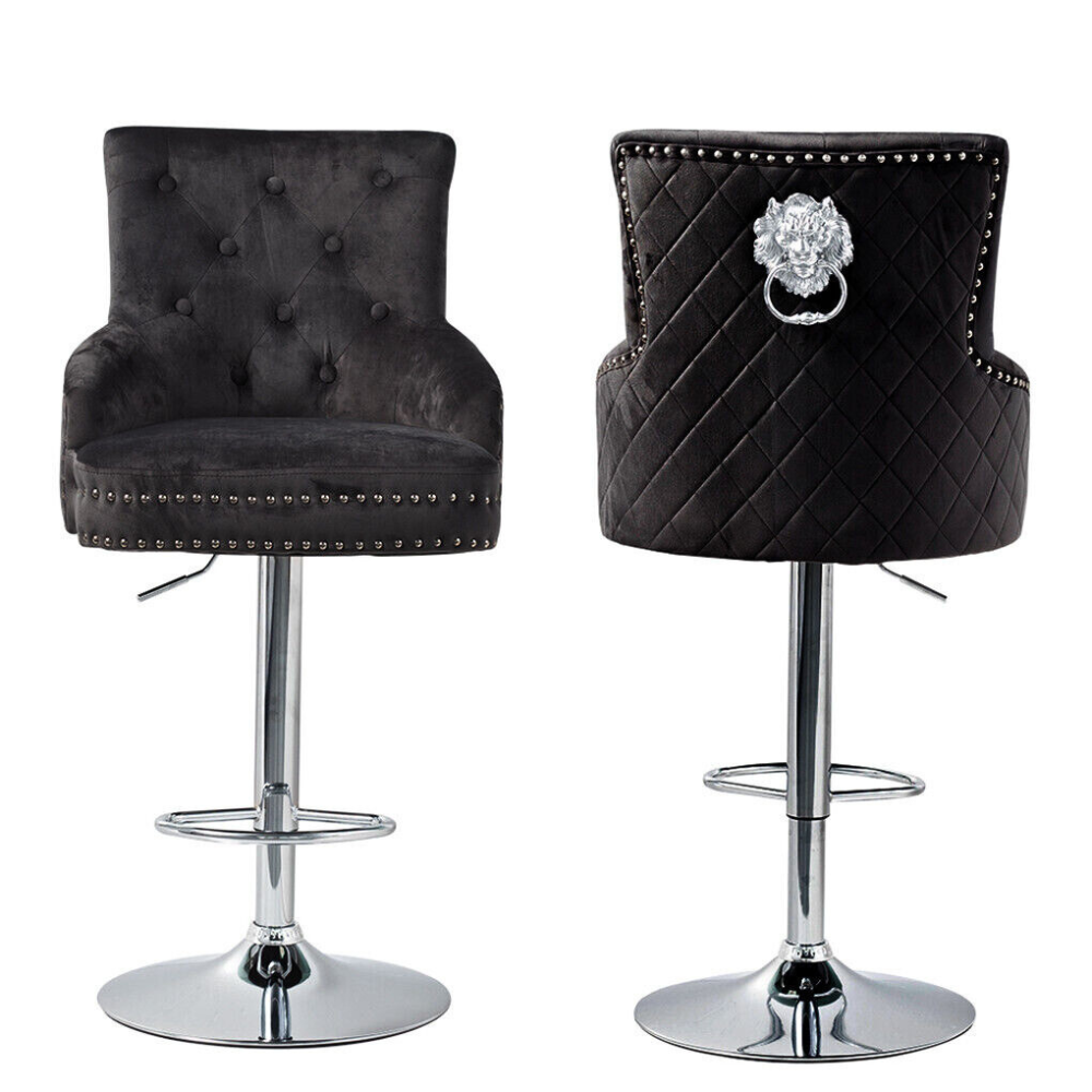 Velvet Swivel Bar Stools with Luxurious Upholstery and Lion Knocker Detail_12