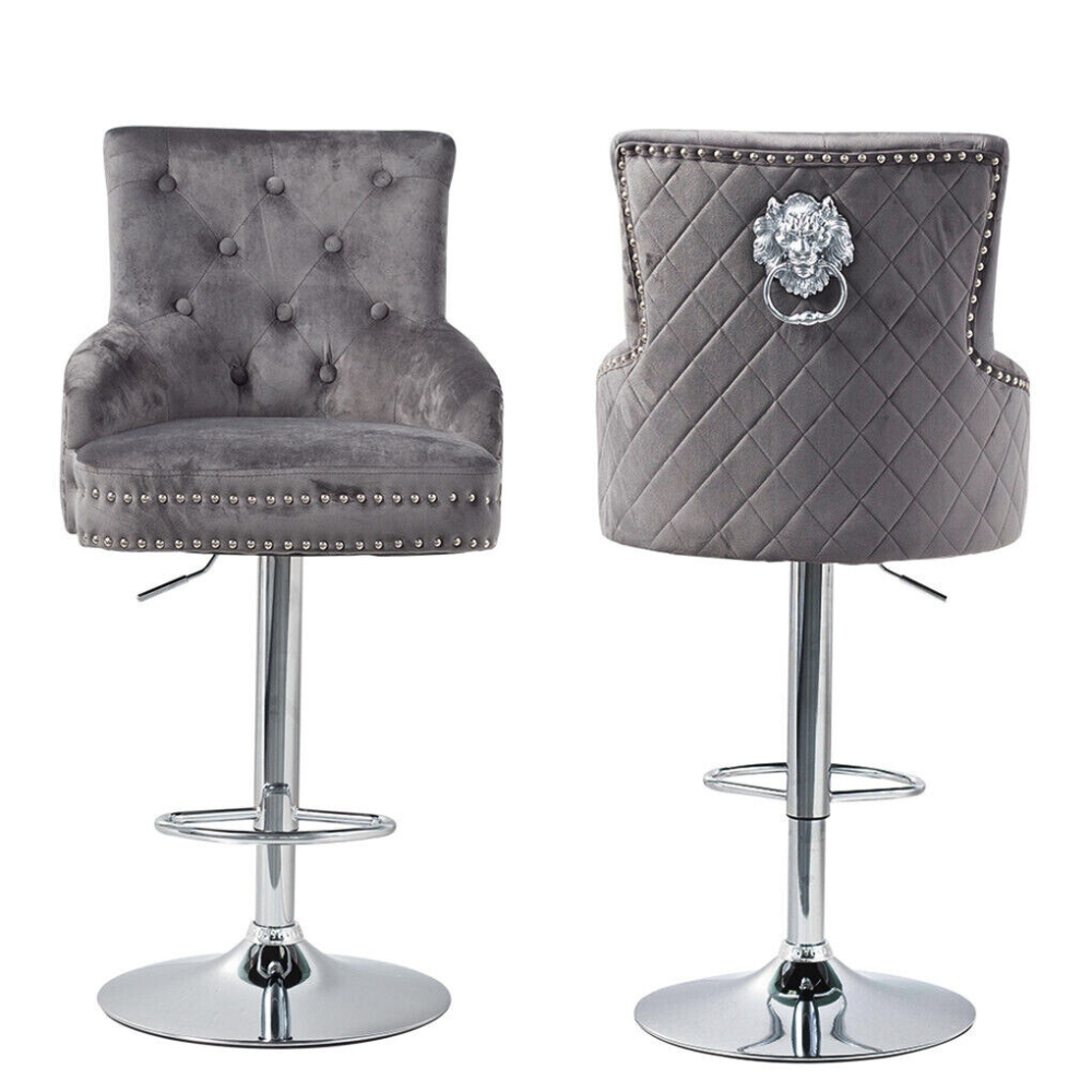 Velvet Swivel Bar Stools with Luxurious Upholstery and Lion Knocker Detail_13