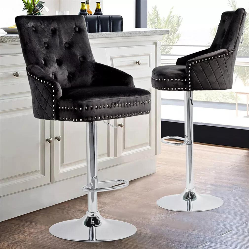 Velvet Swivel Bar Stools with Luxurious Upholstery and Lion Knocker Detail_4