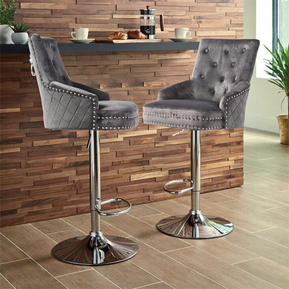 Velvet Swivel Bar Stools with Luxurious Upholstery and Lion Knocker Detail_5