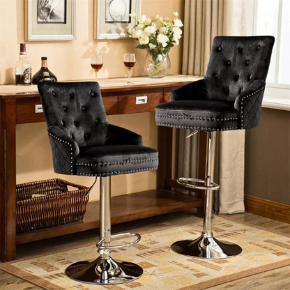 Velvet Swivel Bar Stools with Luxurious Upholstery and Lion Knocker Detail_6