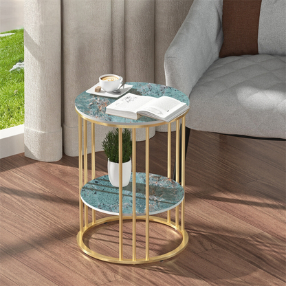 Stylish Two-Tier Modern Side Table with Metal Frame_0