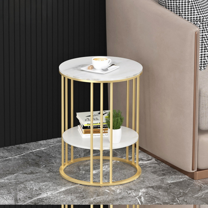 Stylish Two-Tier Modern Side Table with Metal Frame_1