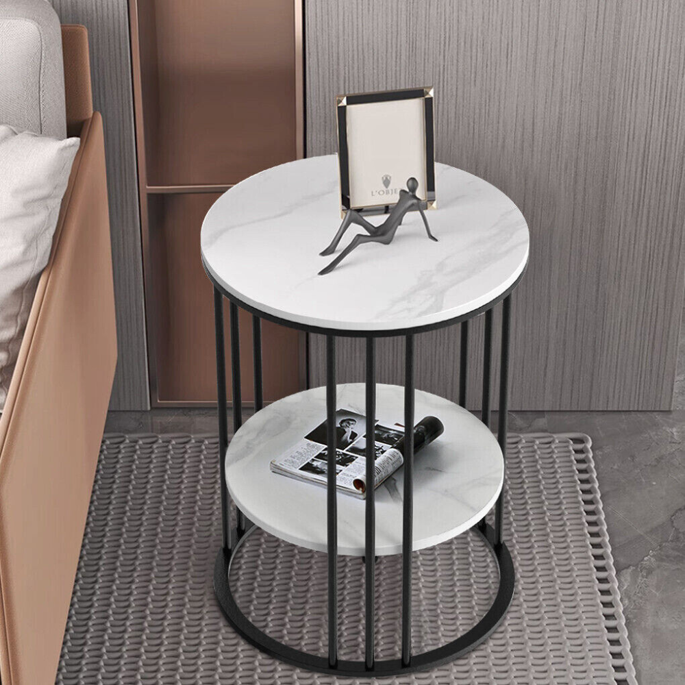 Stylish Two-Tier Modern Side Table with Metal Frame_2