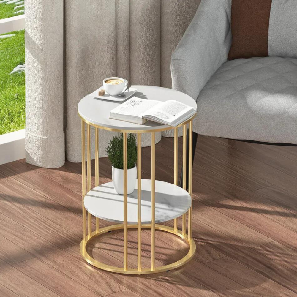 Stylish Two-Tier Modern Side Table with Metal Frame_6