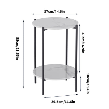 2-tier Round Sintered Stone Side Table Coffee End Table with Metal Frame_6