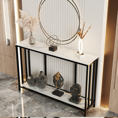 Modern White Marble Console Table with Storage Shelf_1