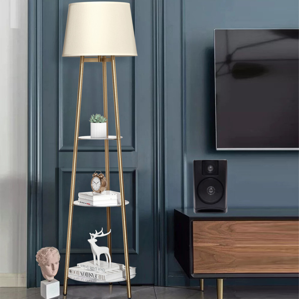 Tall Floor Lamp with 3-Tier Marble Shelves_2